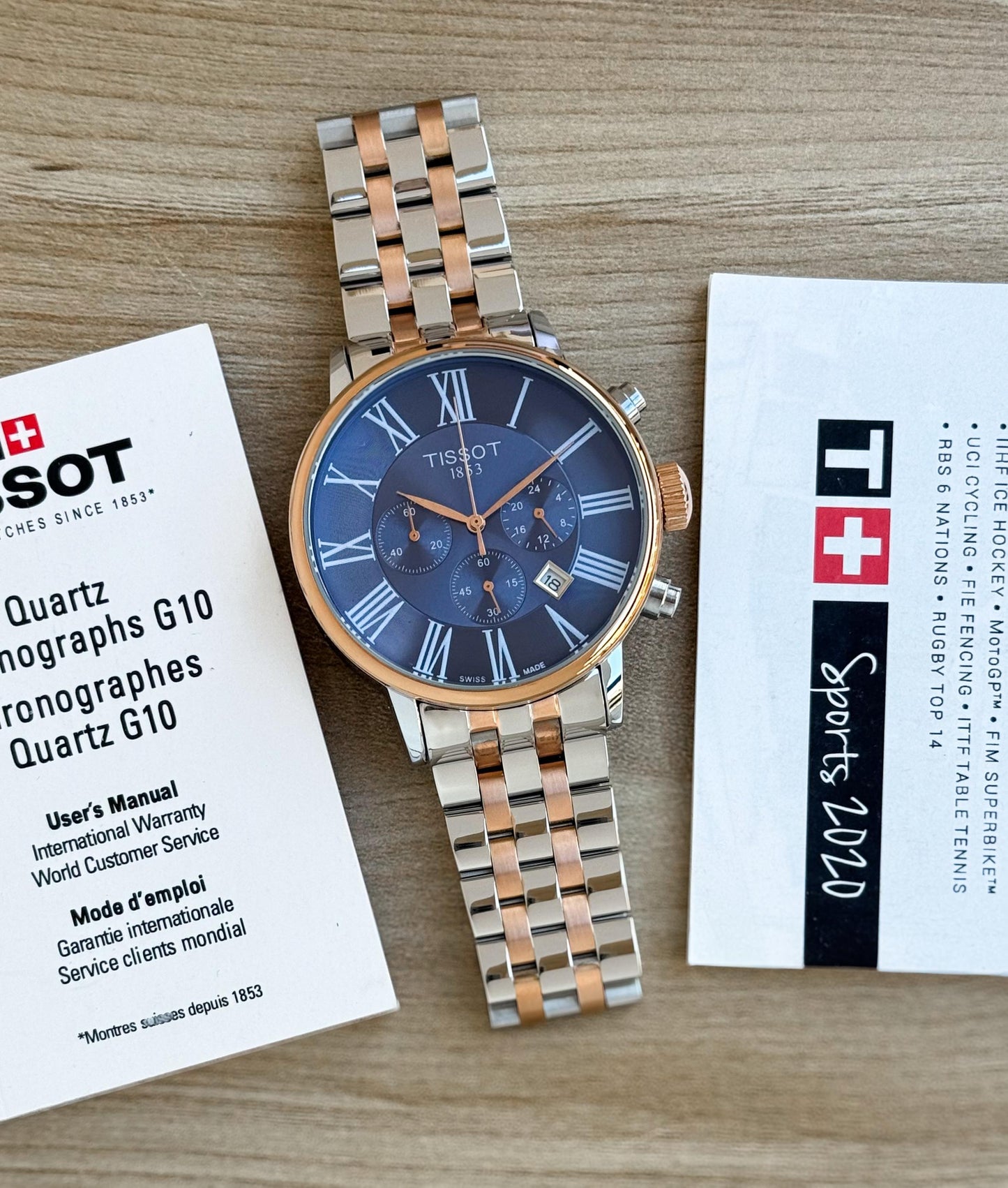 Silver Rose Gold Blue Watch