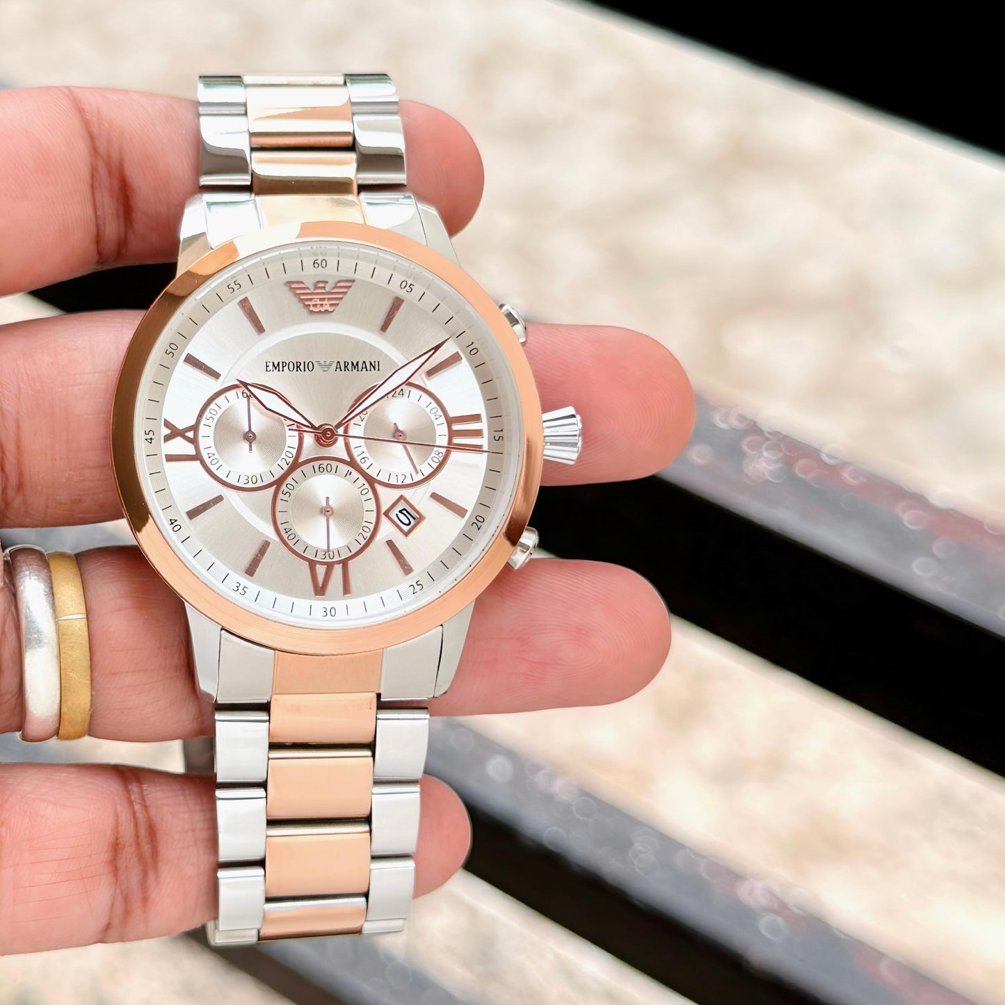 Silver RoseGold Chronograph Watch