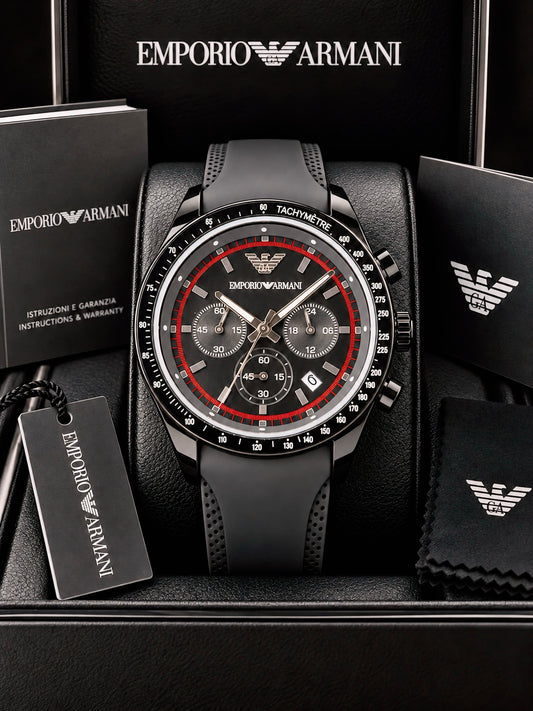 Black Red silver Chronograph Watch