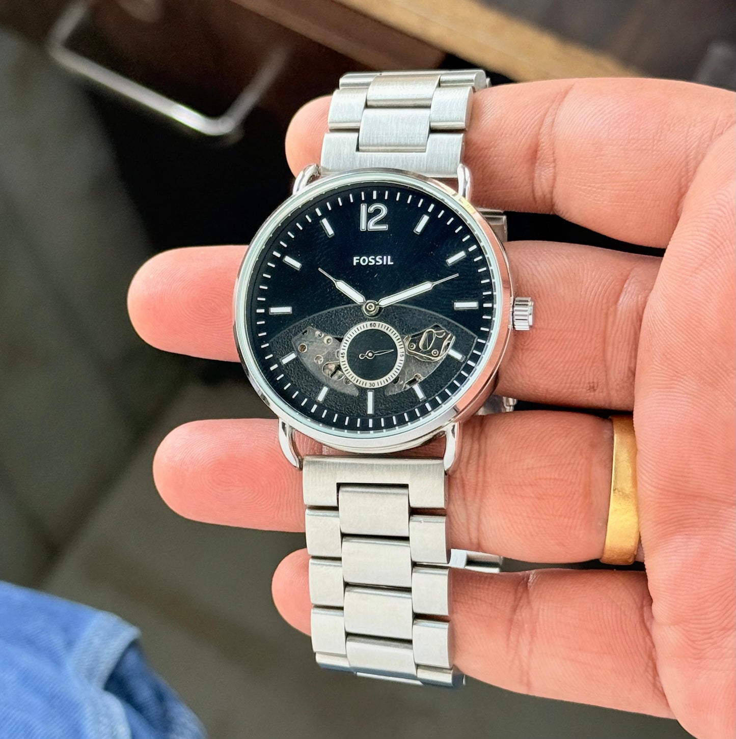 Silver Black Automatic Watch