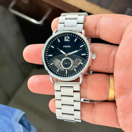 Silver Black Automatic Watch