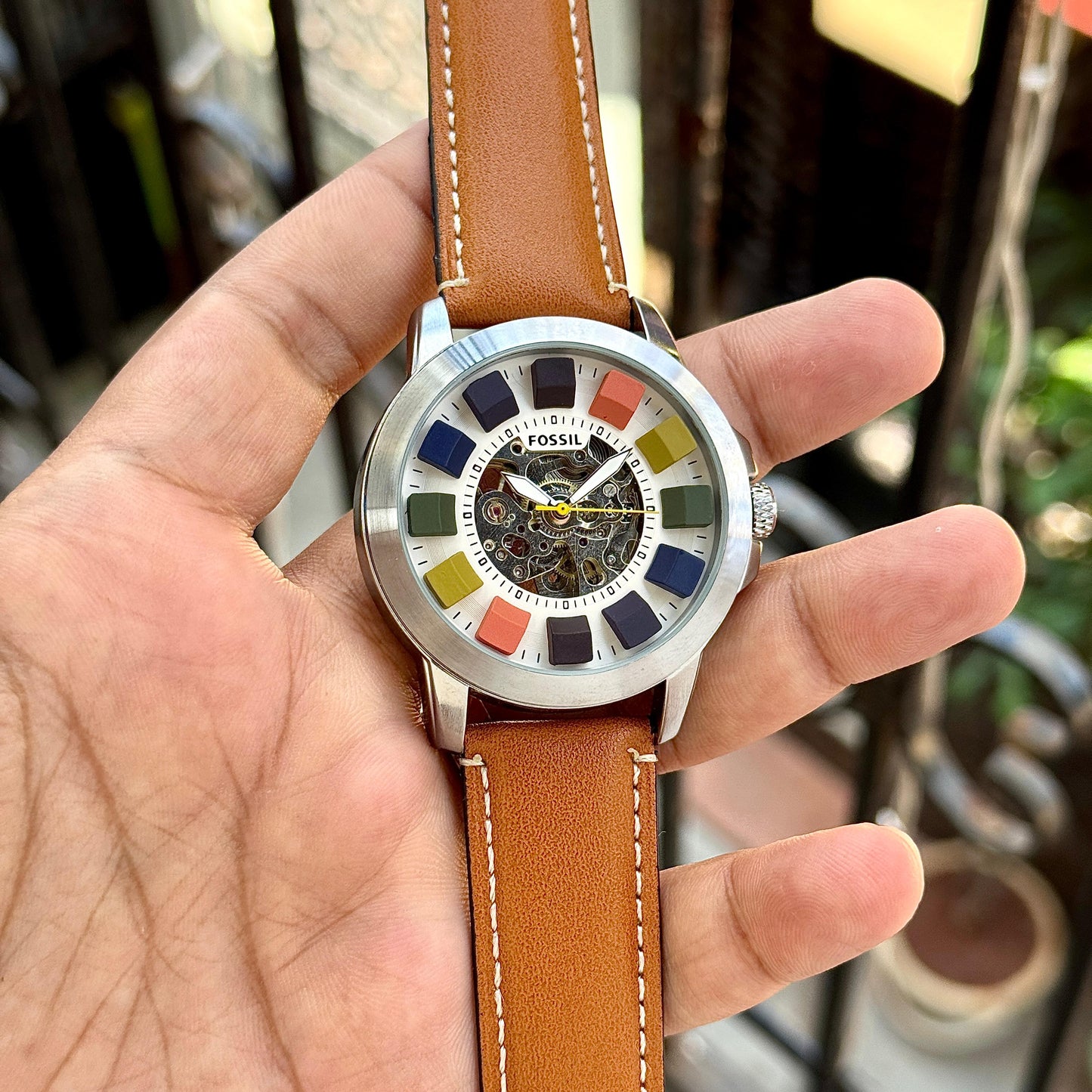 Brown Silver Automatic Watch