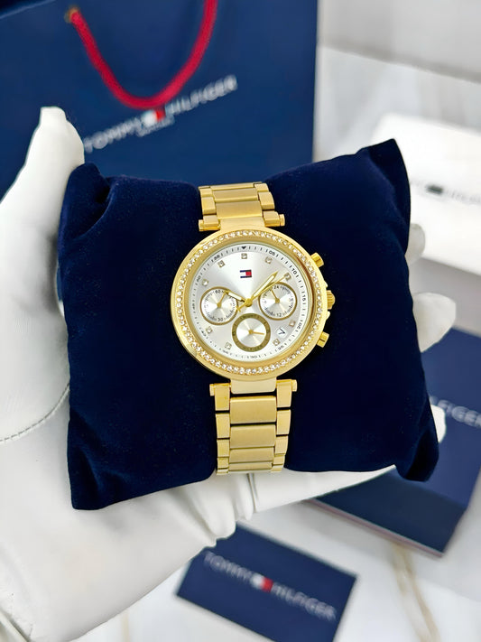 Gold White Women's Chronograph Watch