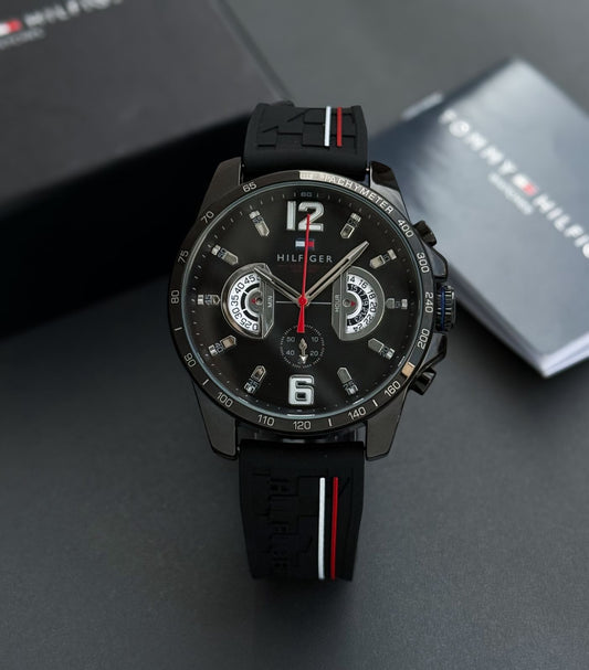 All Black Red Chronograph Watch