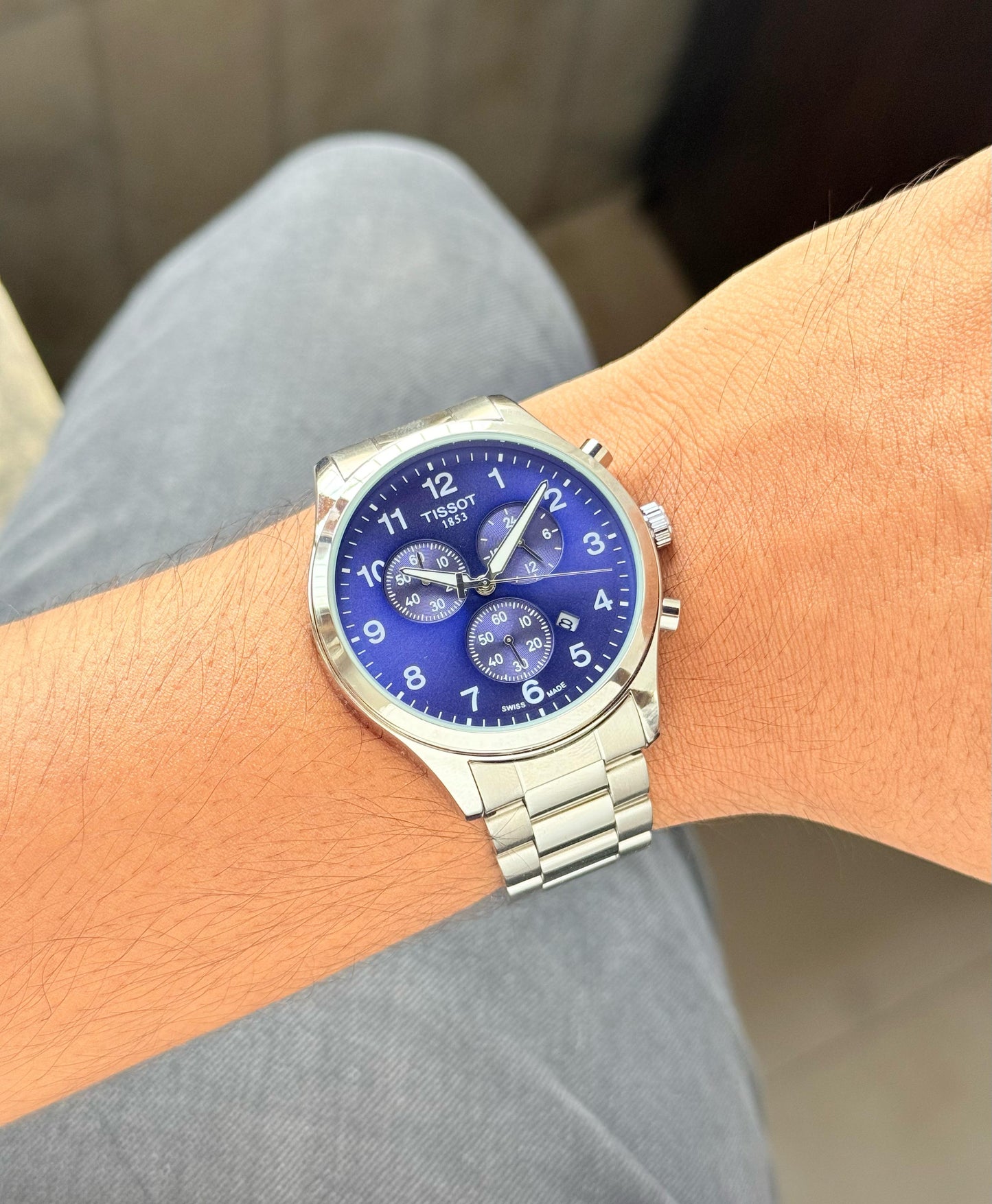 Silver Blue Chronograph Watch