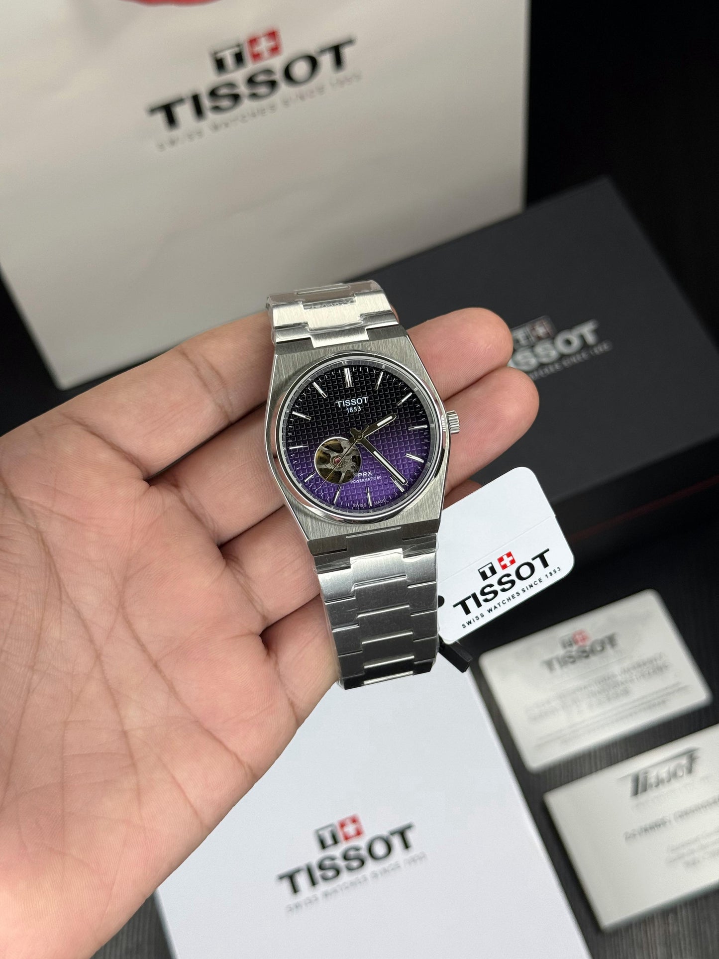 Silver Black Purple Automatic Metal Watch