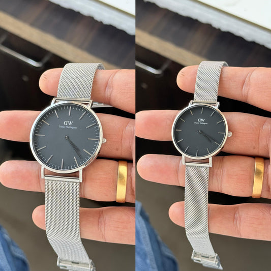 Silver Black Couple Watch