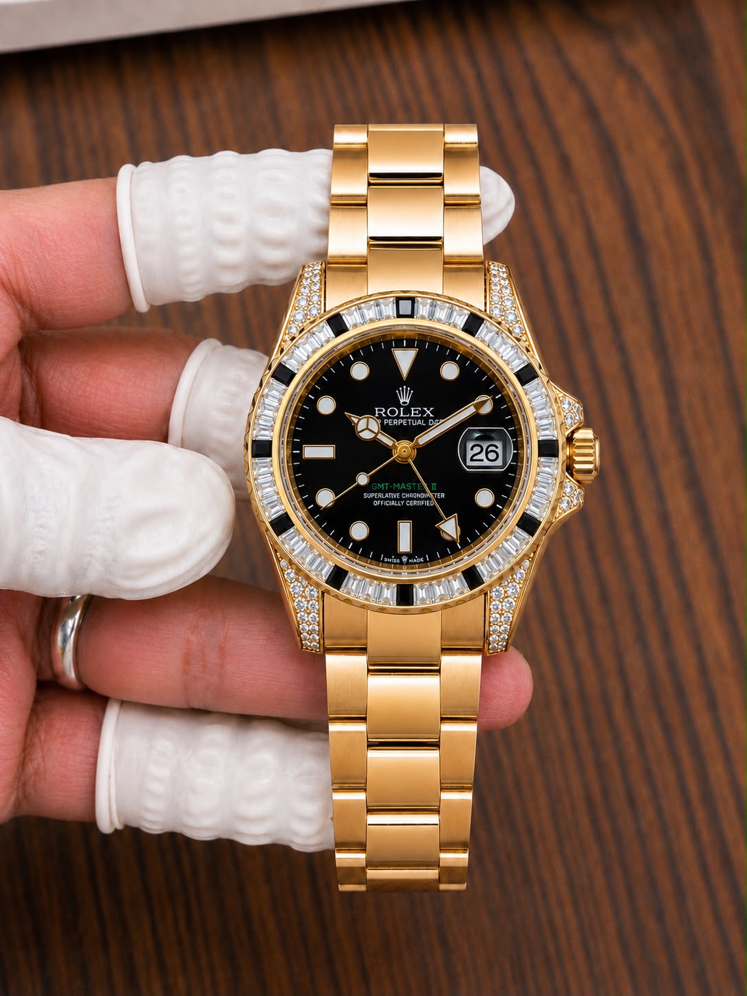 Gold Black Diamond Automatic Watch