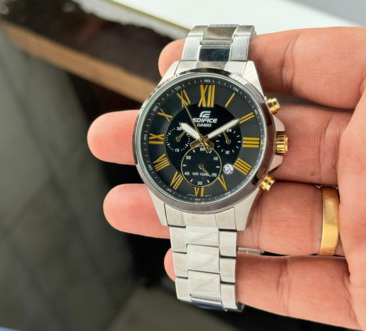Silver Black Yellow Chronograph Watch