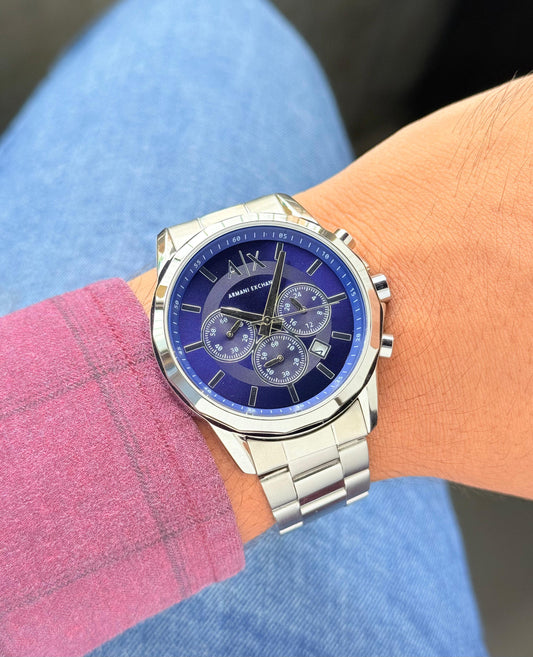 Silver Blue Chronograph Watch