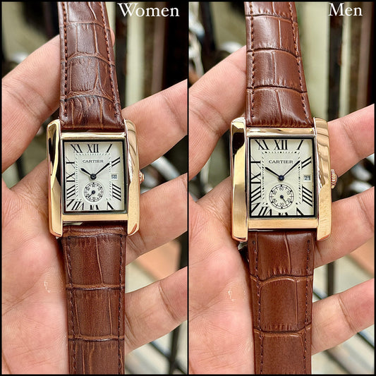 Brown White Square Couple Watch