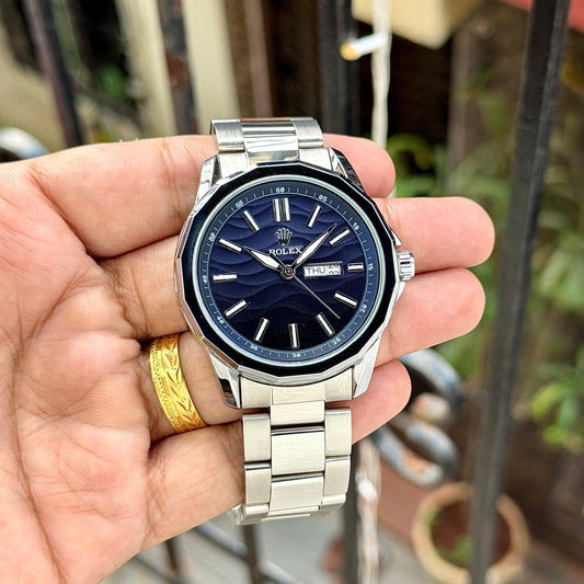 Silver Blue Day Date Watch
