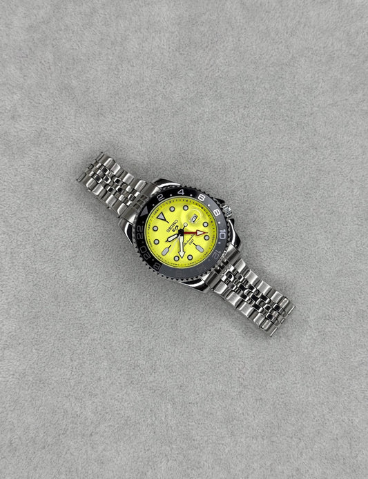 Silver Yellow Date Watch