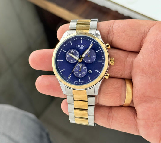 Gold Silver Blue Chronograph Watch