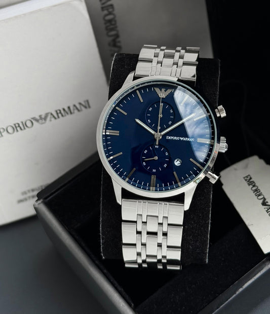 Silver Blue Chronograph Watch