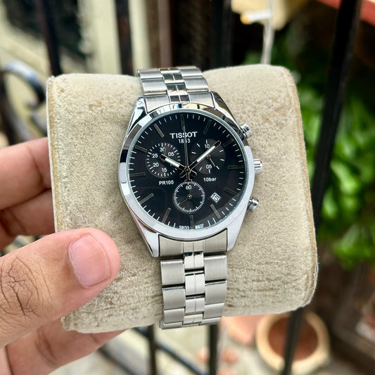 Silver Black Chronograph Watch