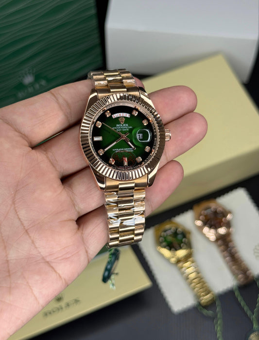 RoseGold Green Day Date Watch