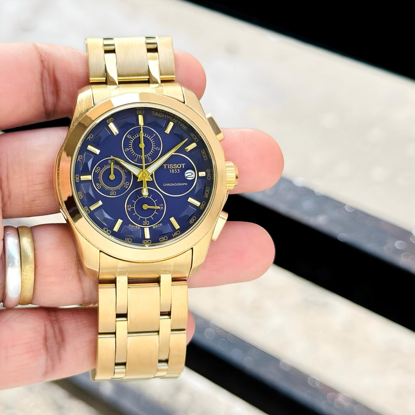 Gold Blue Chronograph Watch