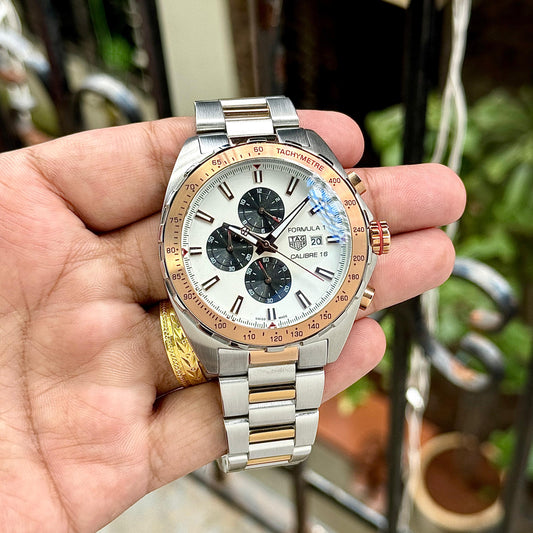 Silver Rosegold Black Chronograph Watch