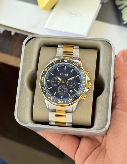 Silver Gold Blue Chronograph Watch