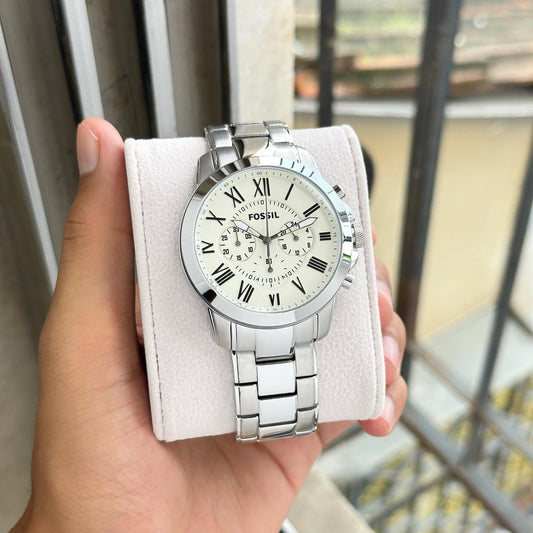 Silver White Chronograph Watch