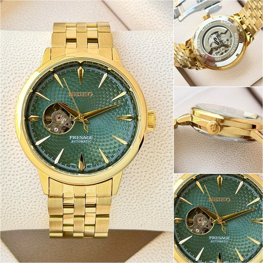 Gold Green Automatic Watch