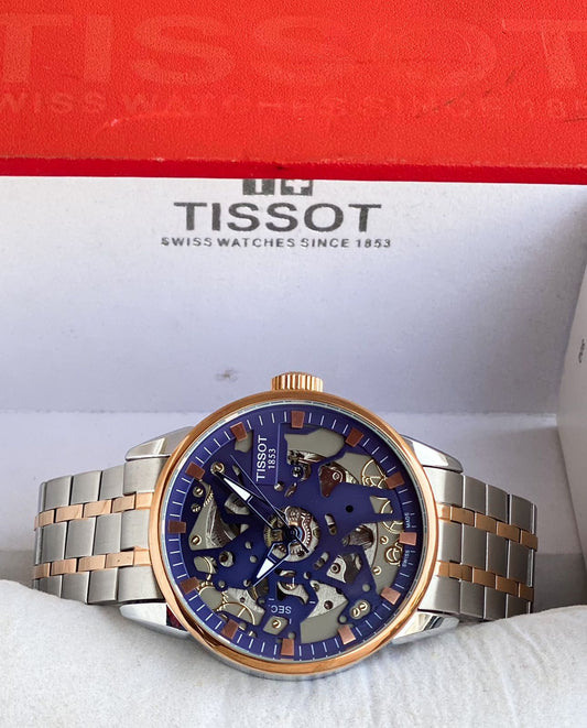Silver Rose Gold Blue Dial