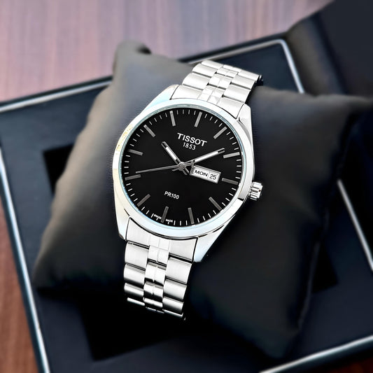 Silver Black Day Date Watch