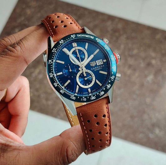 Tan Blue Chronograph Watch