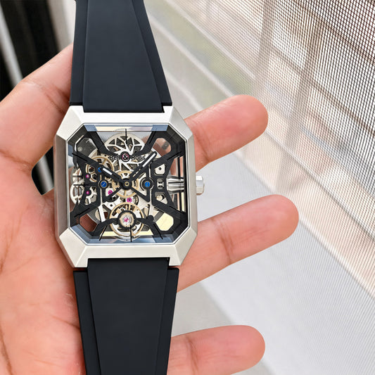Black Silver Automatic Square Watch