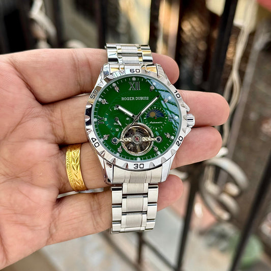 Silver Green Automatic Metal Watch
