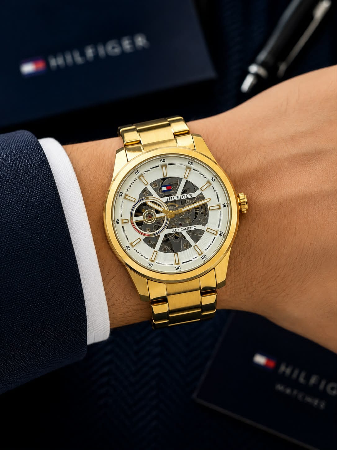Gold White Automatic Watch