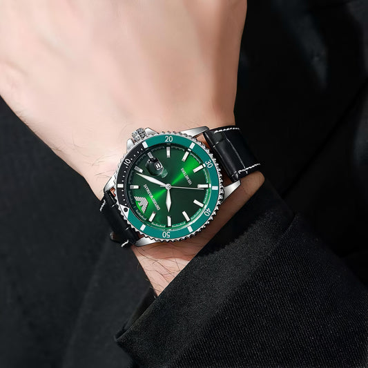 Black Green Leather Watch