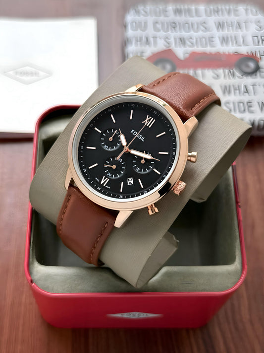 Brown Black Leather Watch