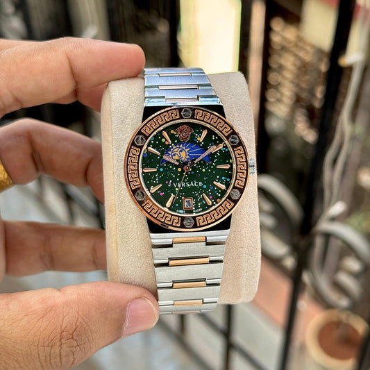Silver Rose Gold With Black Dial