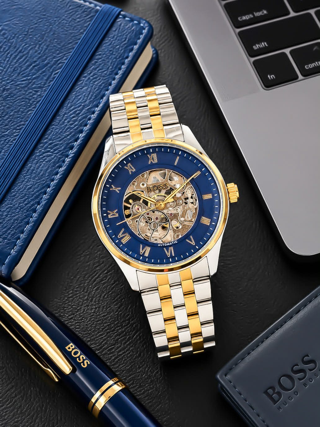 Silver Gold Blue Automatic Watch