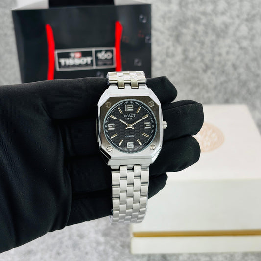 Silver Black Square Classic Mens Watch