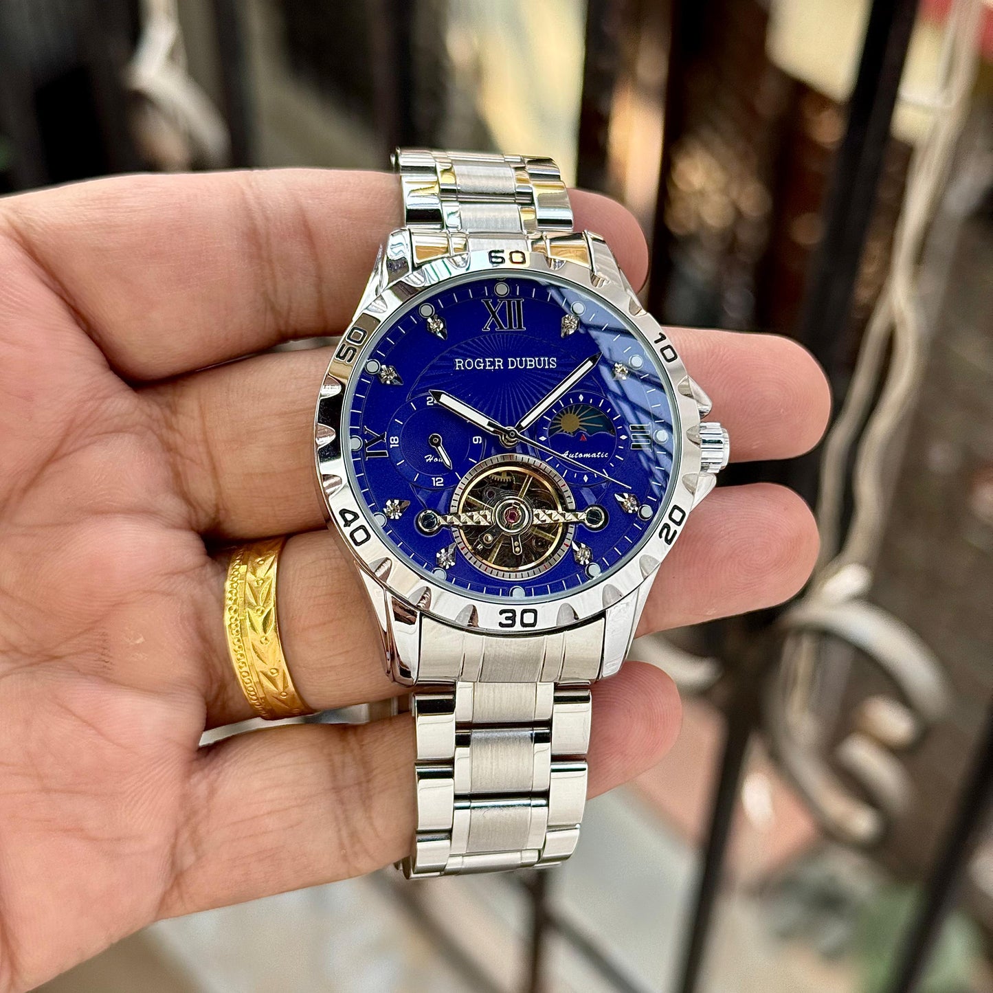 Silver Blue Automatic Metal Watch
