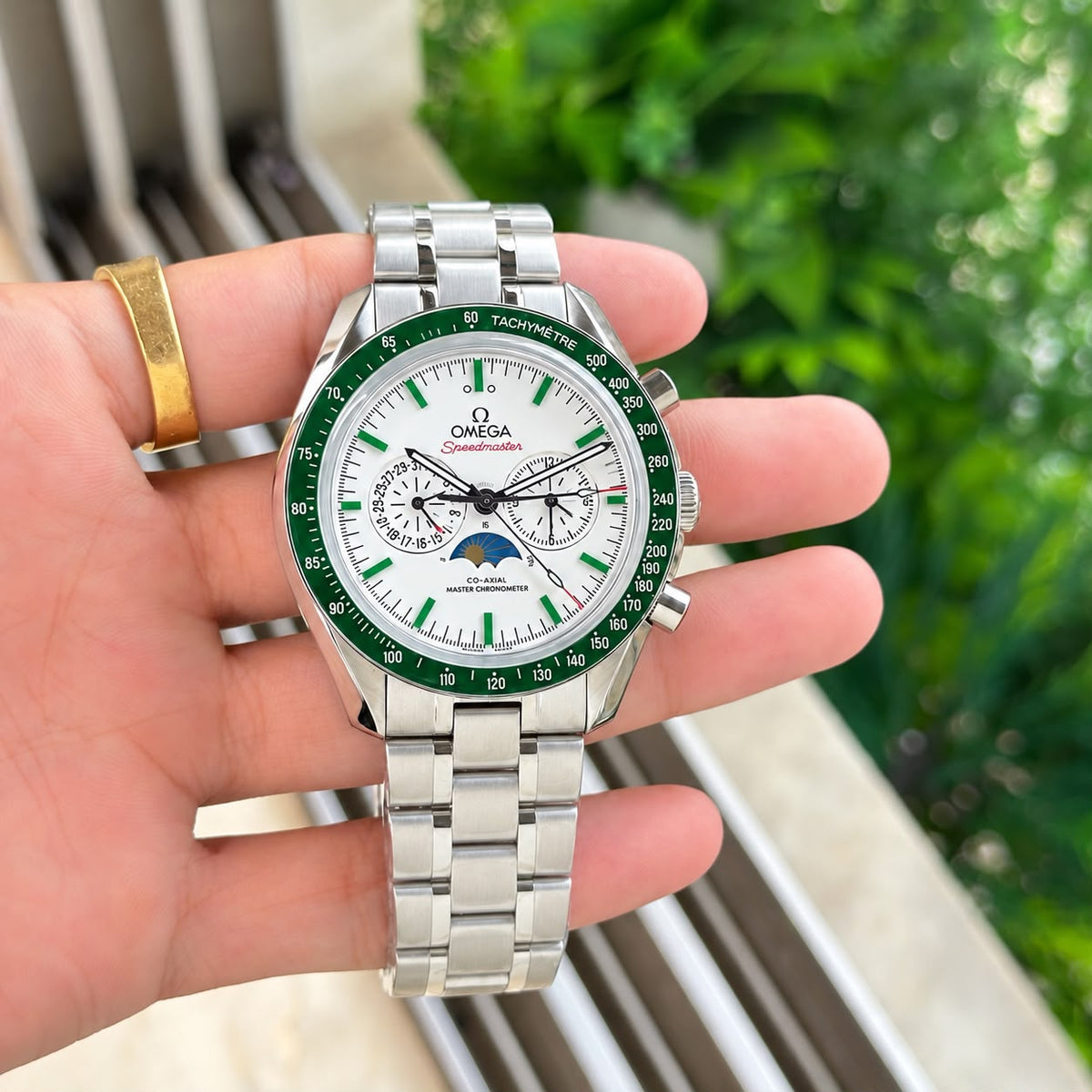 Silver Green Chronograph Automatic Watch