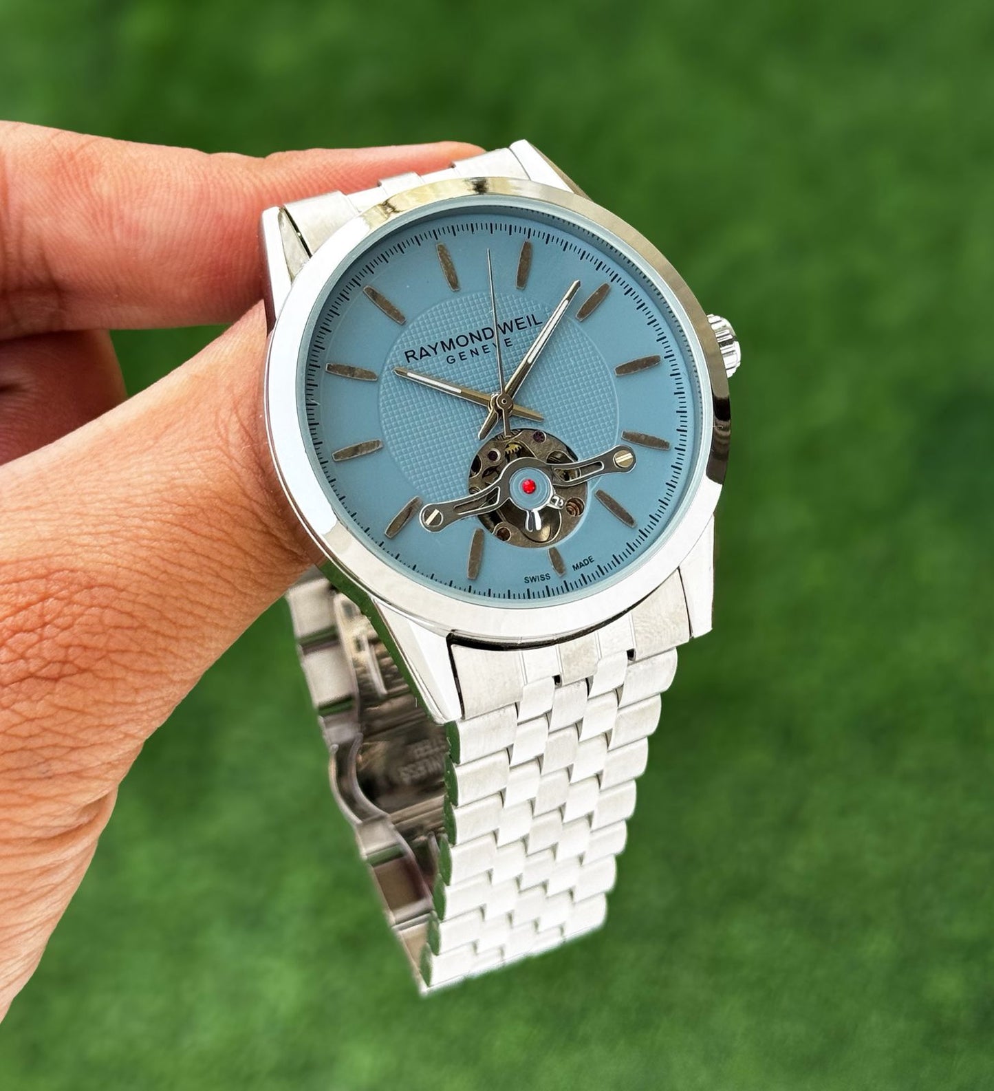 Silver Sea Blue Automatic Metal Watch