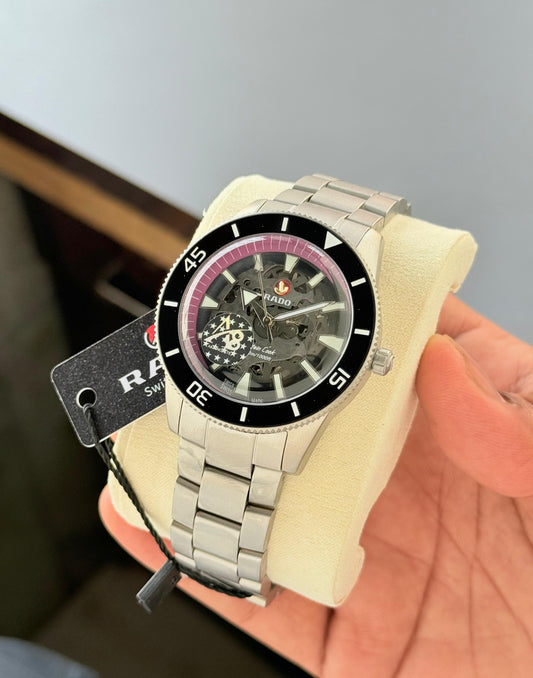 Silver Black Automatic Metal Watch