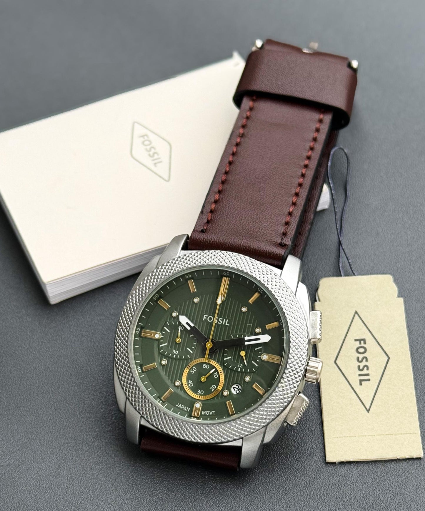 Brown Silver Green Chronograph Watch