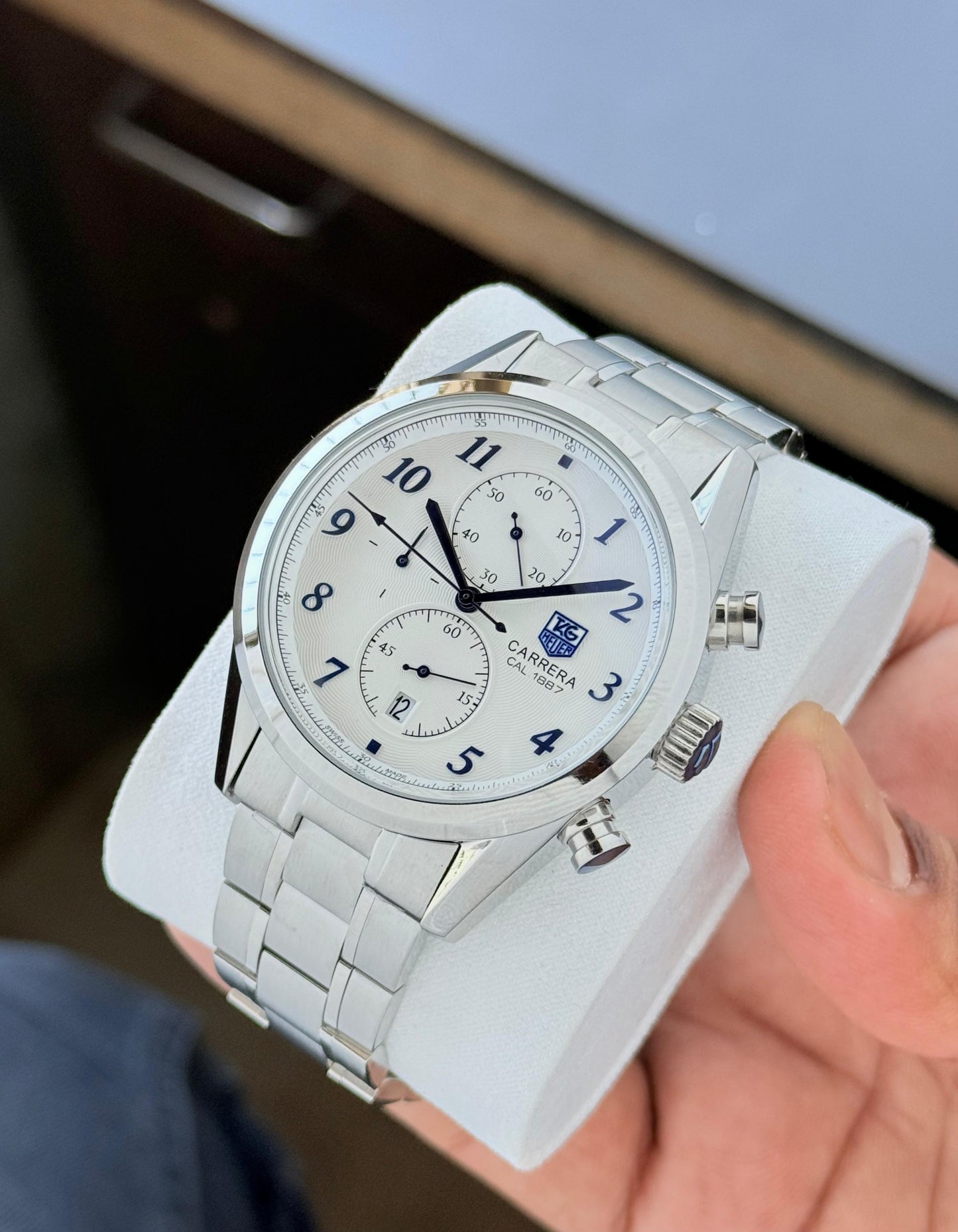 Silver White Chronograph Watch