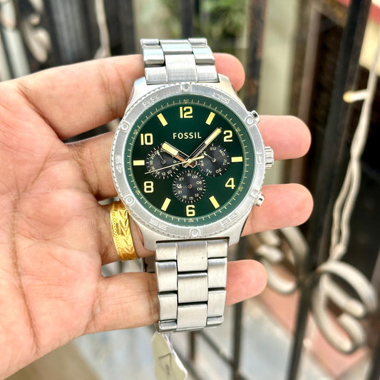 Silver Green Chronograph Watch