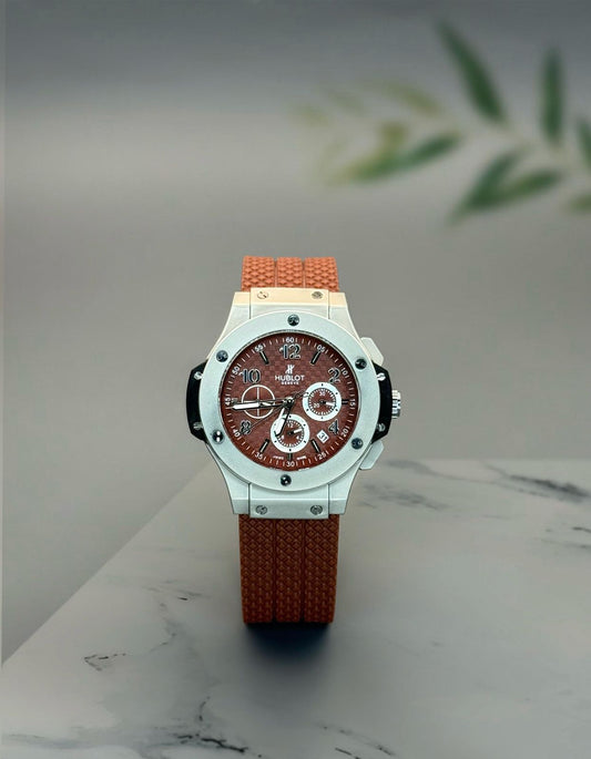 Brown Silver Chronograph Watch