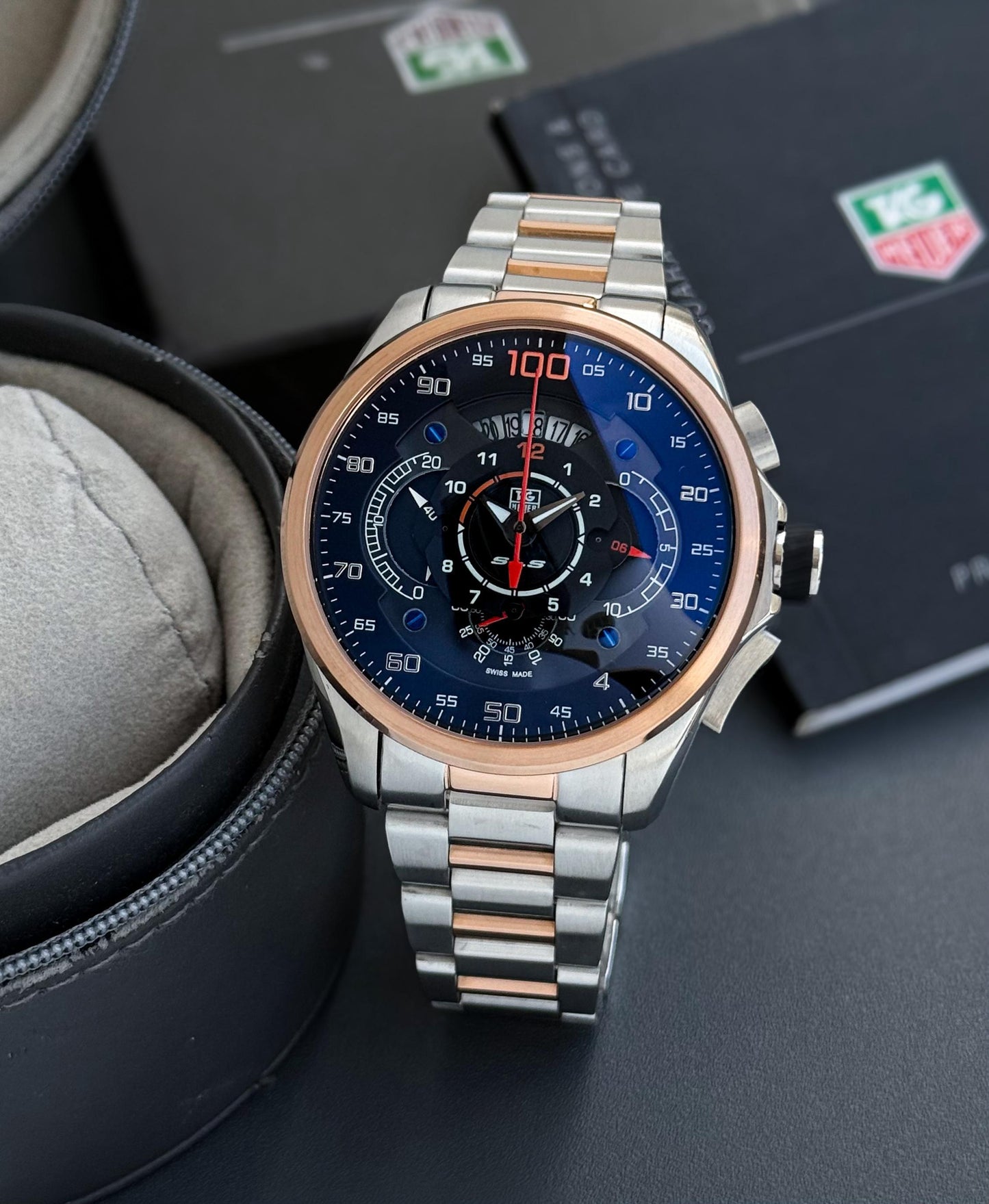 Silver Rose Gold Black Dial Watch