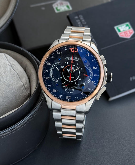 Silver Rose Gold Black Dial Watch