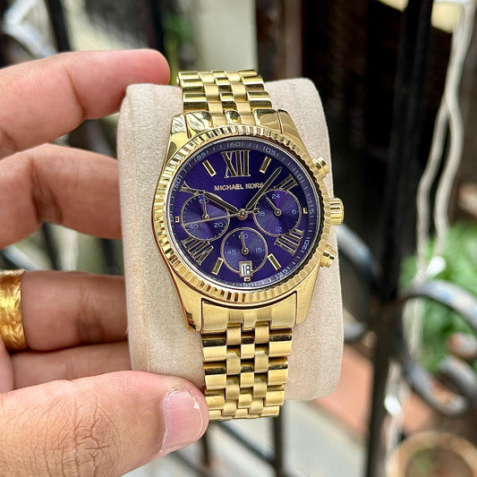 Gold Blue Chronograph Women's Watch